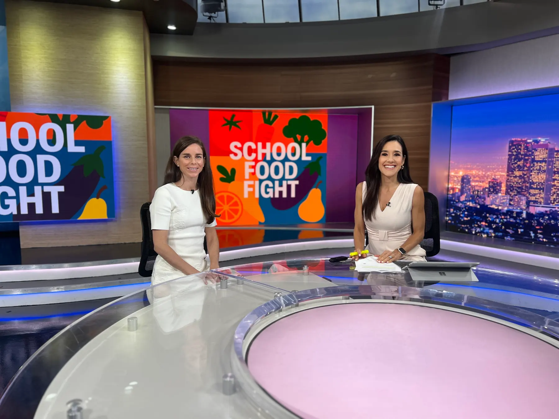 Kelly McKenna during a television interview about school food